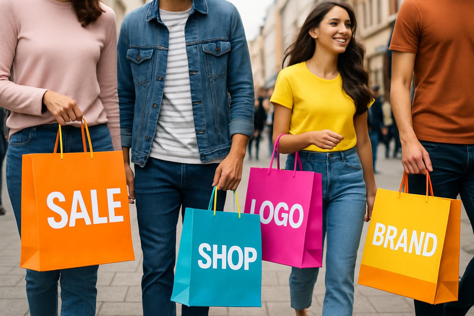 Pessoa carregando sacolas personalizadas como forma de marketing e publicidade