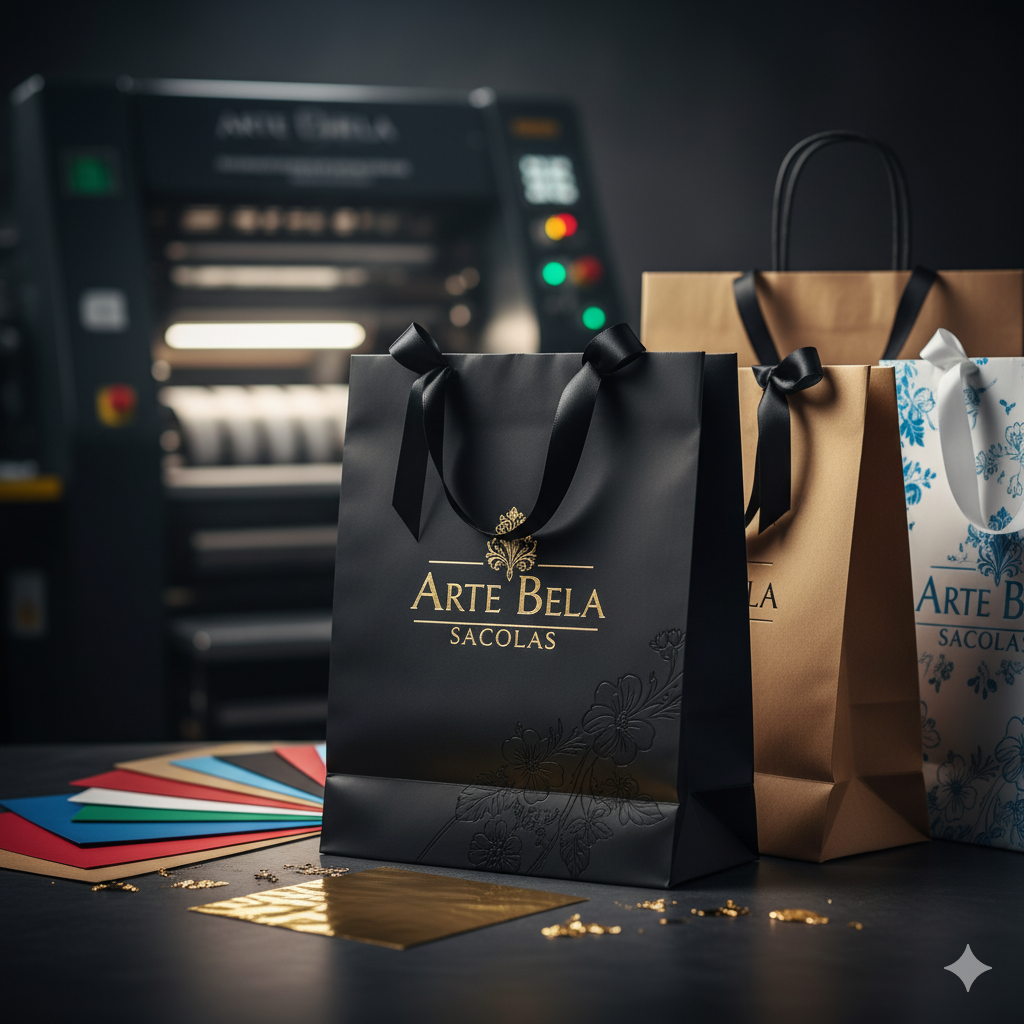 Sacolas de papel personalizadas de alta qualidade com hot stamping para marcas de luxo em São Paulo