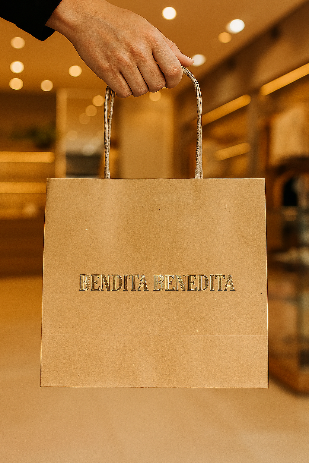 Cliente recebendo uma sacola personalizada de alta qualidade em uma loja em Bauru.