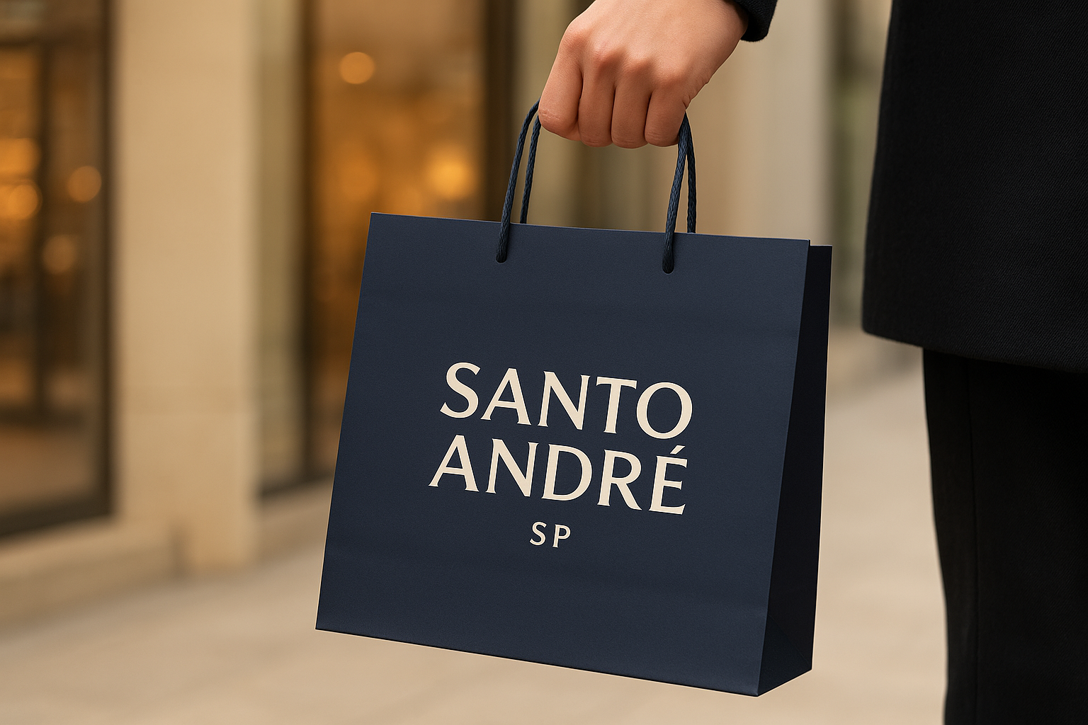 Sacola de papel de alta qualidade para o comércio sofisticado de Santos.