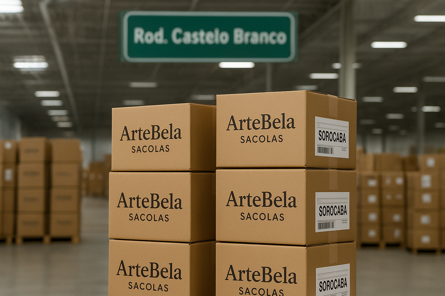 Caixas da ArteBela sendo preparadas para envio a Sorocaba, destacando a logística rápida para o interior de SP.