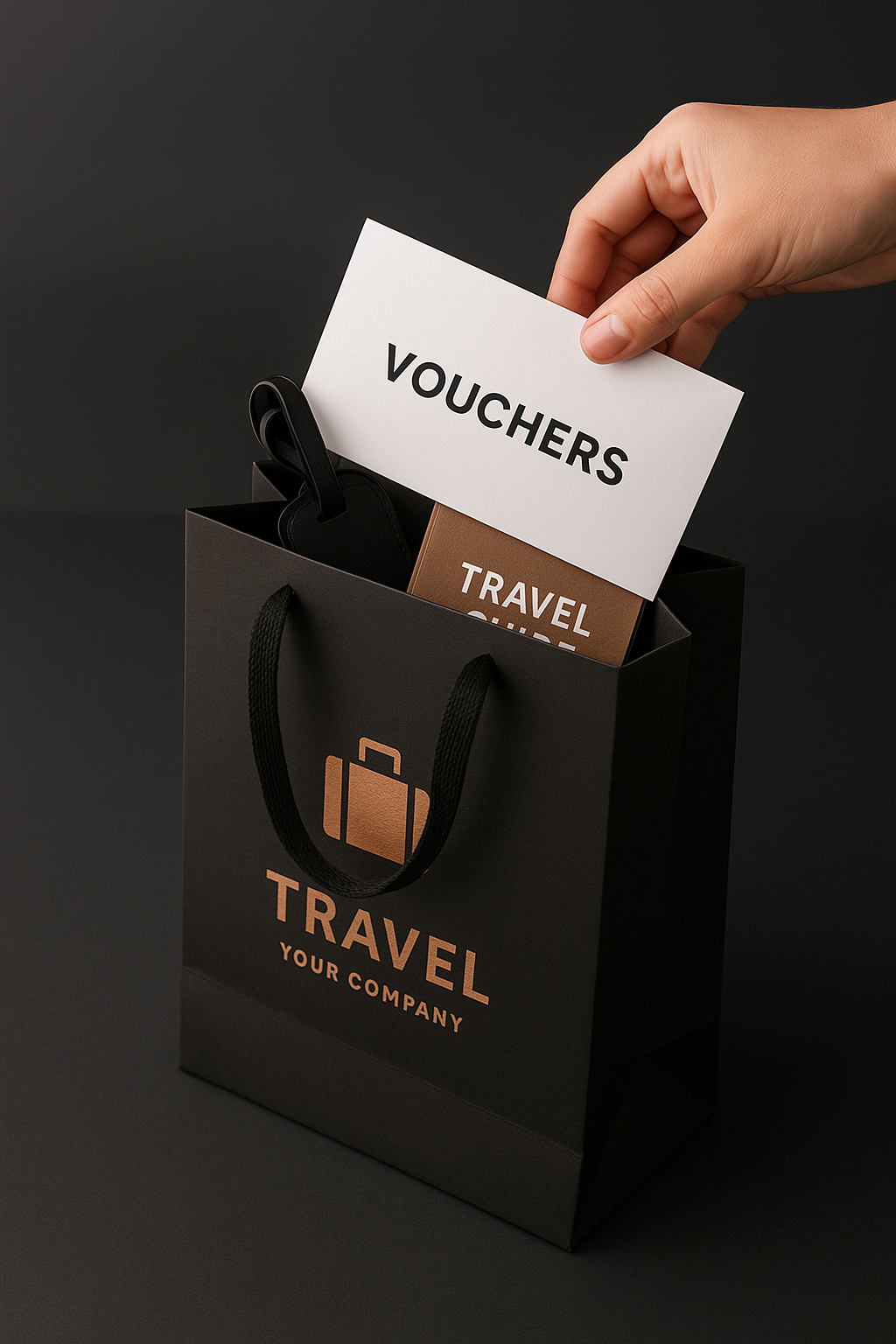 Sacola de agência de turismo com tamanho ideal para acomodar pastas A4, vouchers e brindes.