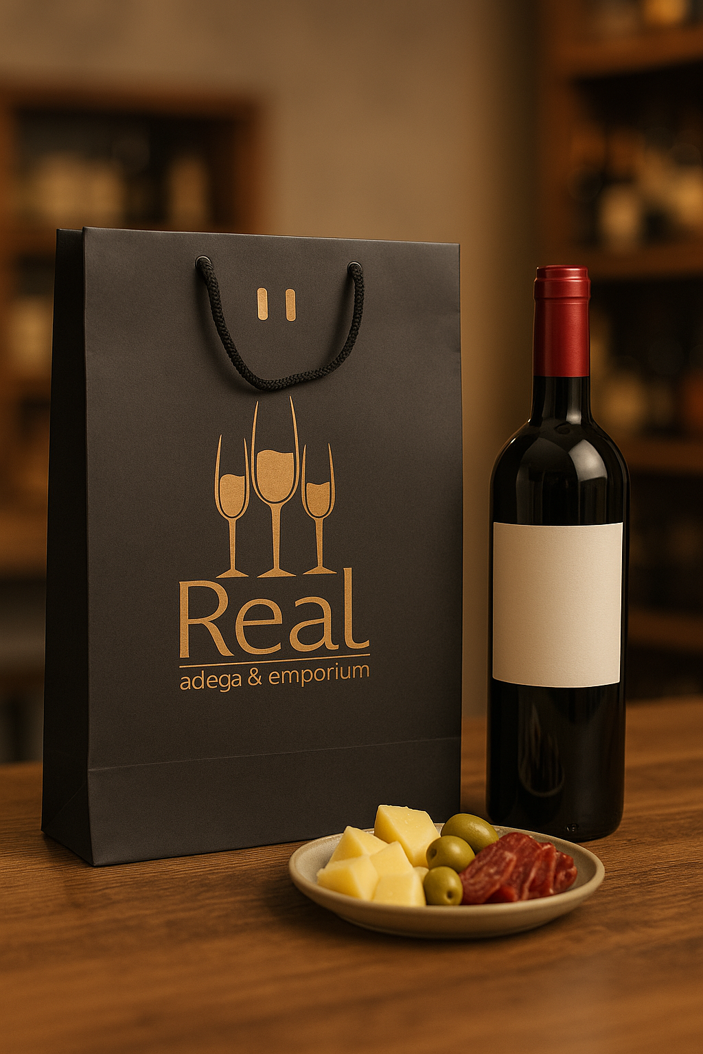 Pessoa carregando com segurança uma sacola reforçada com duas garrafas de vinho.