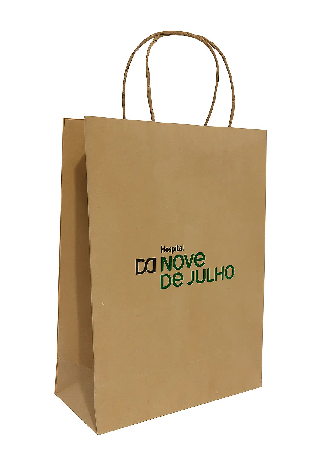 Detalhe da alça de papel torcido em sacola kraft