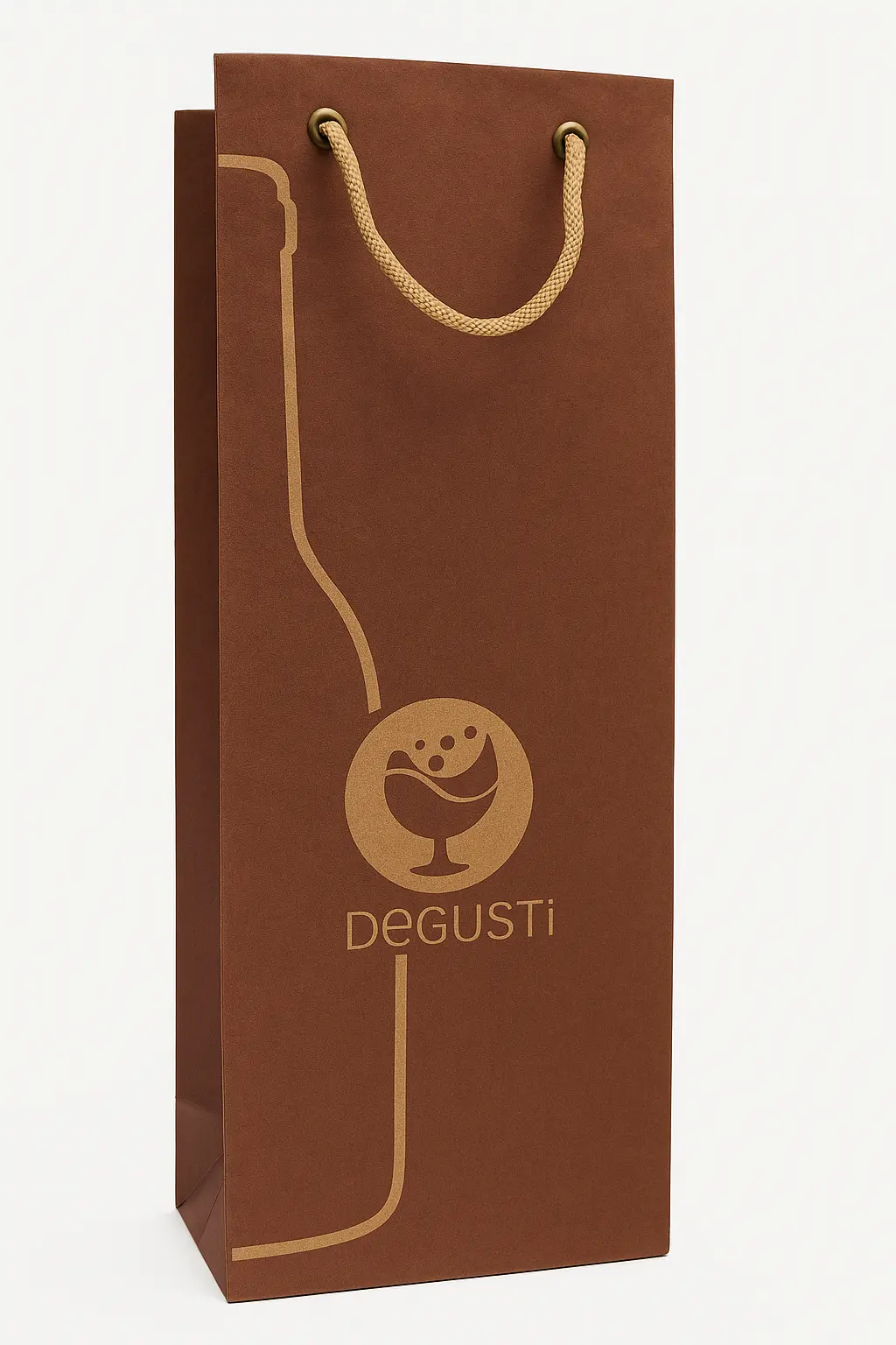 Sacola kraft reforçada para garrafa de vinho com logo em preto