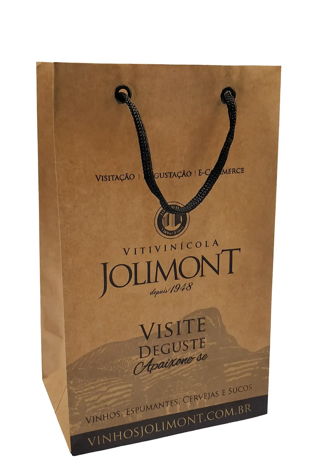 Sacola de papel kraft pardo para vinícola com estilo rústico