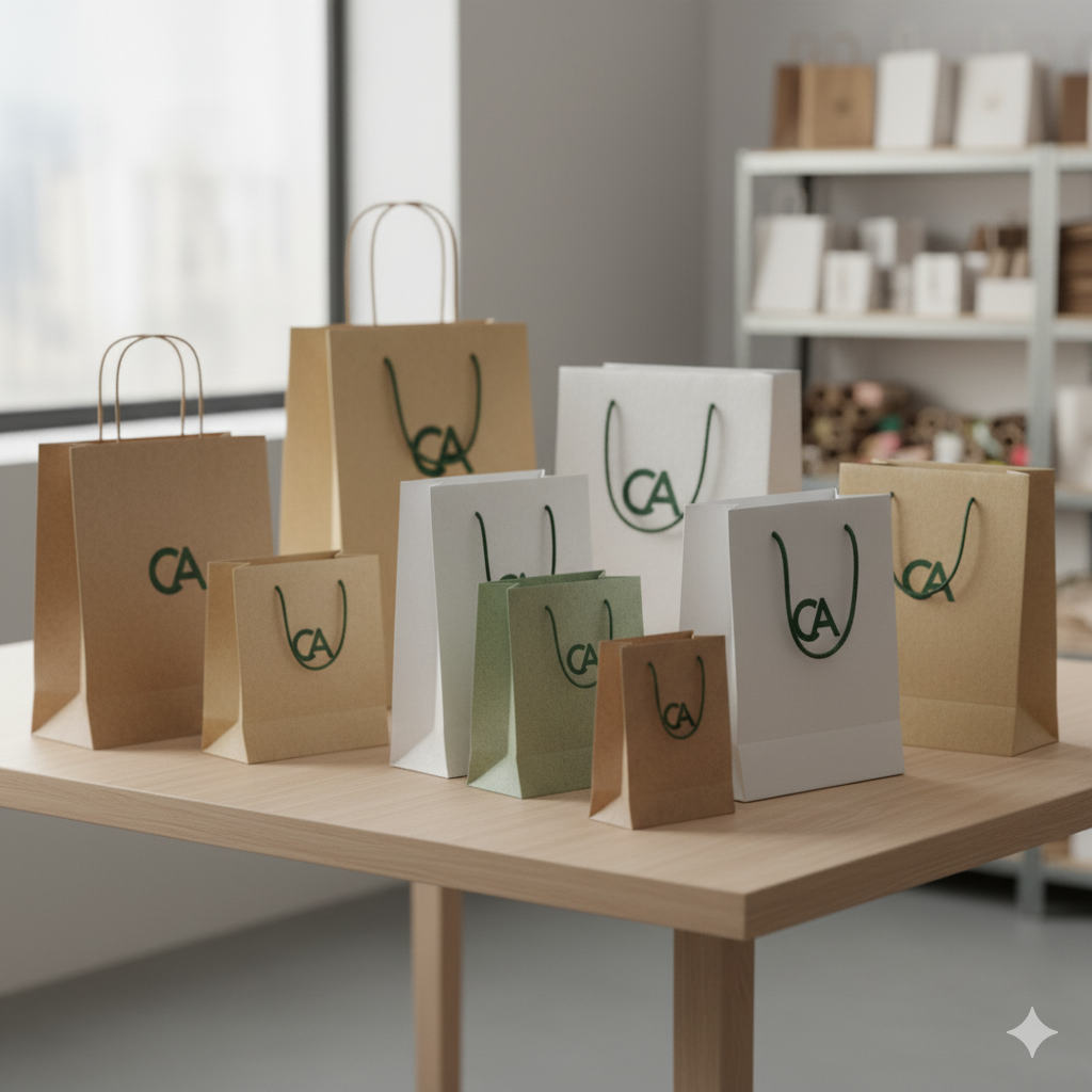 Variedade de sacolas produzidas, mostrando a experiência da empresa.